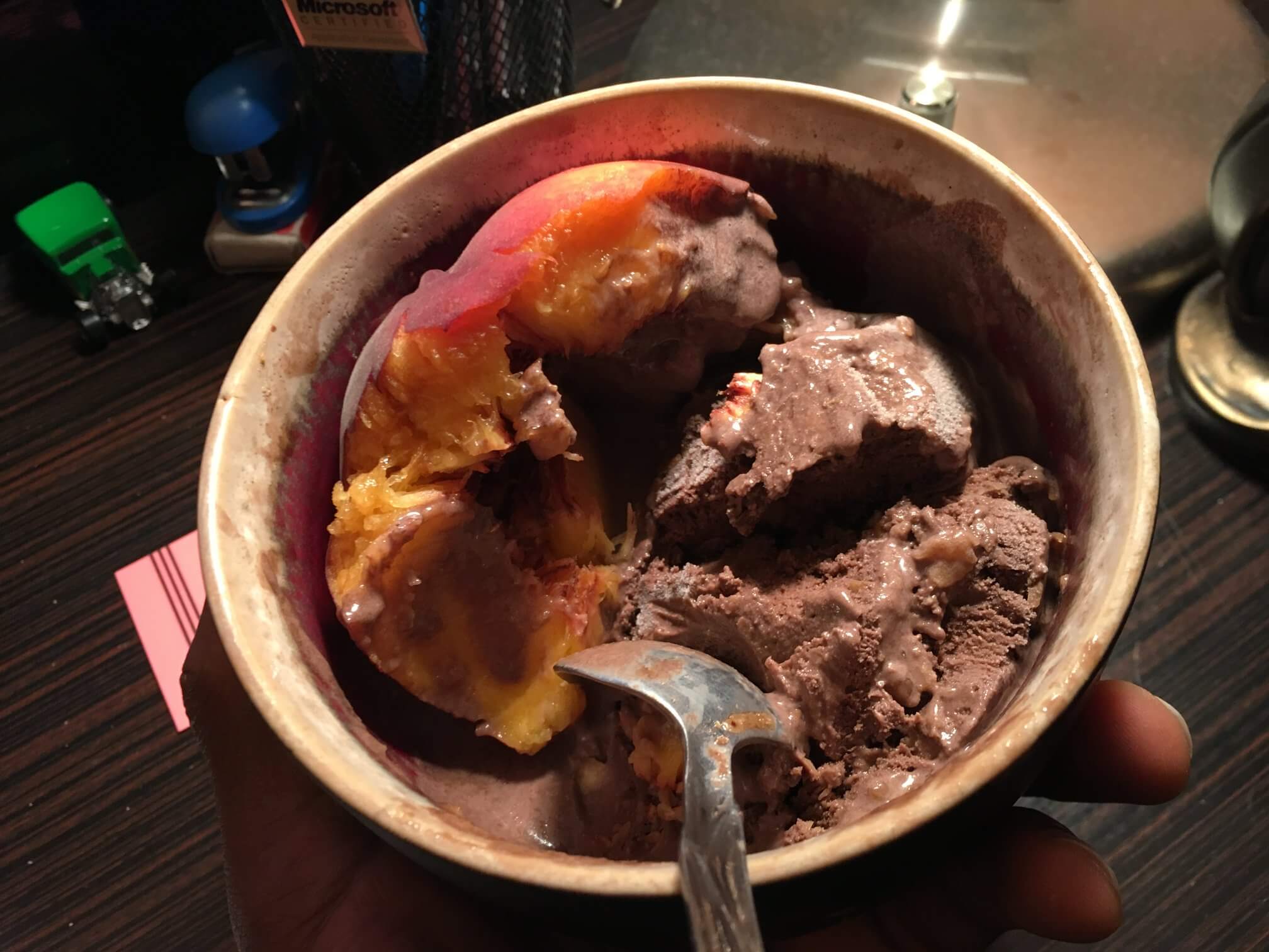 picture of peach and chocolate peanut butter ice cream